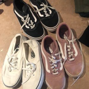 3 pair of Van’s mixed lot White-7 Black Youth 5 and Mauve size 6.